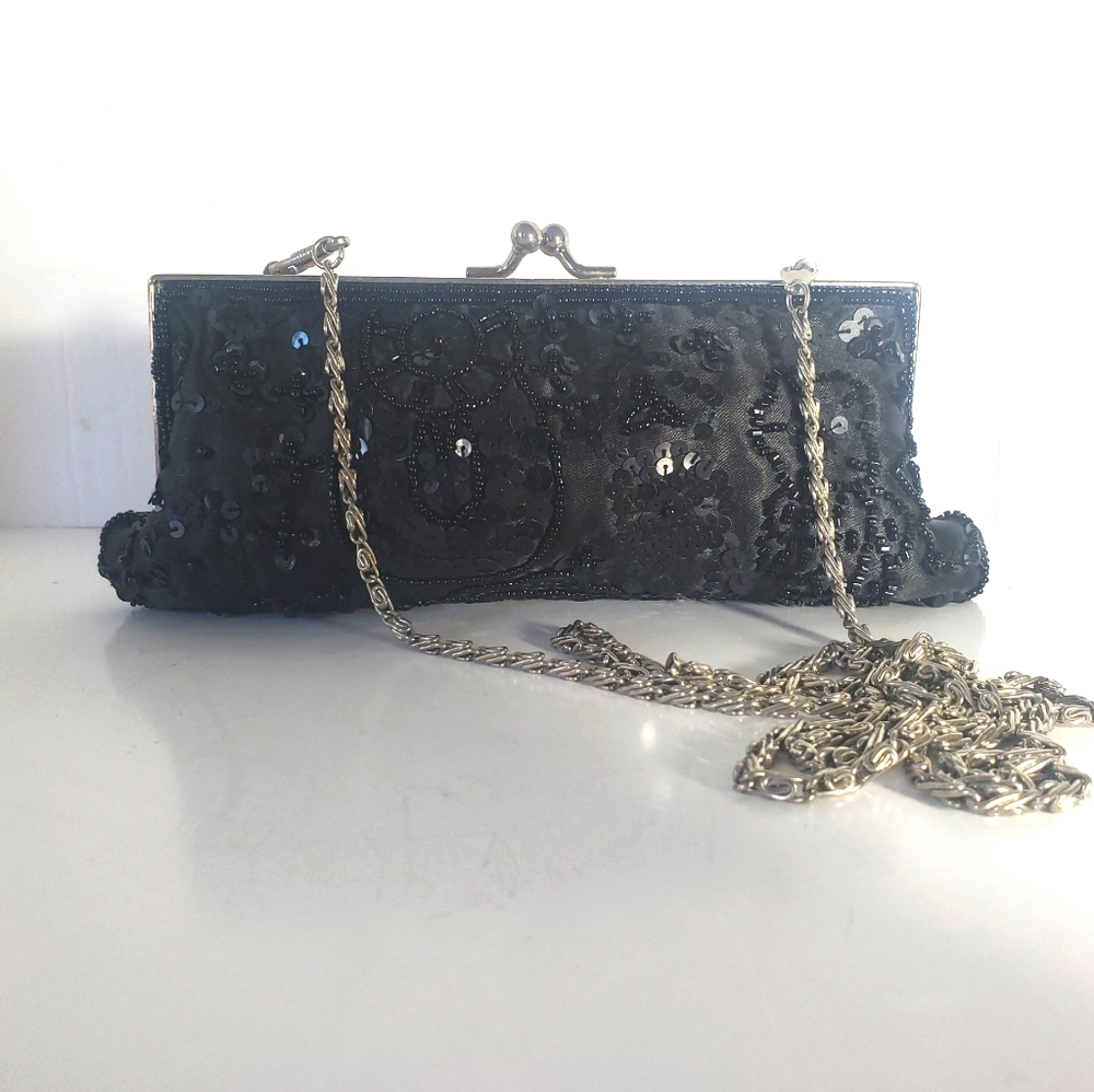 Black Sequin Clutch / Shoulder Strap